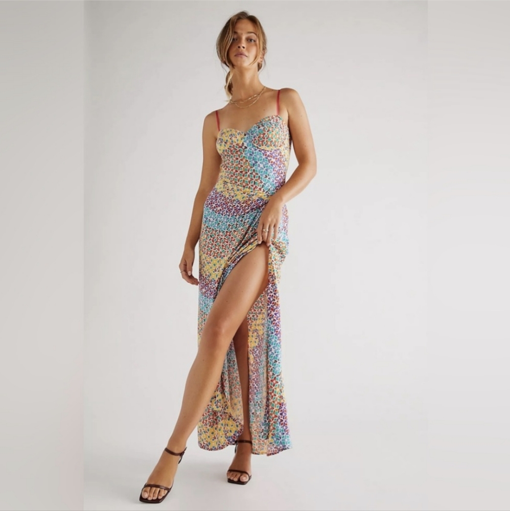 Free People Kaleidoscope Rainbow Midi Dress NWT M